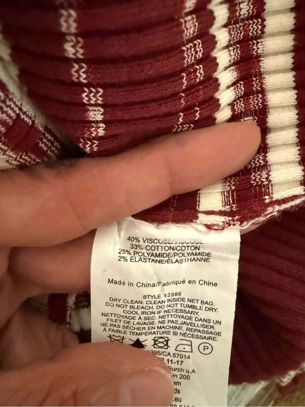 Tory Burch Striped Turtleneck Sweater in Wine and Cream